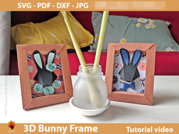 3D Bunny Frame Paper Craft Easter for 3D SVG Shapes
