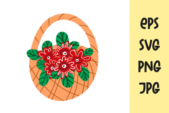 Basket of Flowers. Flowers in a Basket Graphics and Illustrations