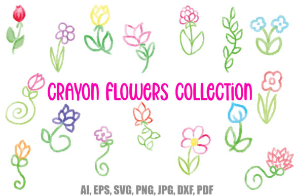 Crayon Style Cartoon Flowers Graphics and Illustrations