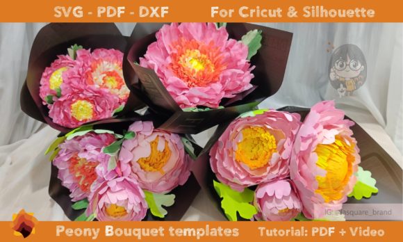 Crepe Peony Bouquet Template: 3D SVG Paper Flowers