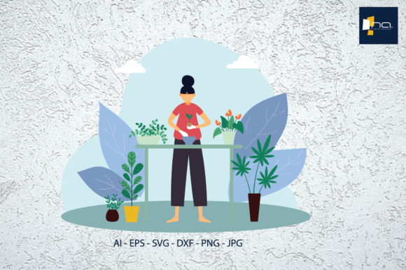 Flat Illustration Women Plant Flowers
