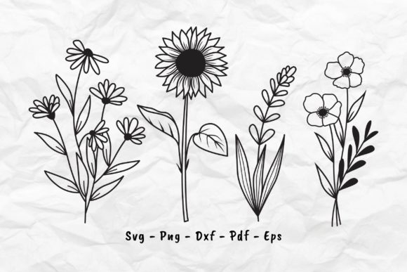 Flowers Svg Files, Wildlower Border Svg Graphics and Illustrations