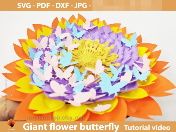 Giant Flower Butterfly Backdrop Template: 3D SVG Paper Flowers