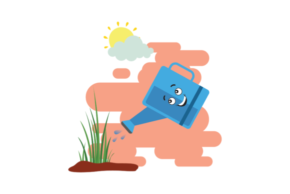 Spring Watering the Flowers Kawaii Cute Graphics and Illustrations